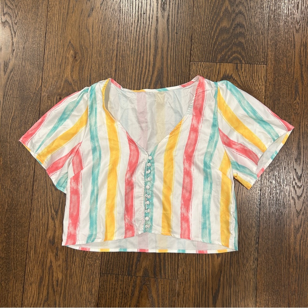 Colorful striped button top - Picture 2 of 3